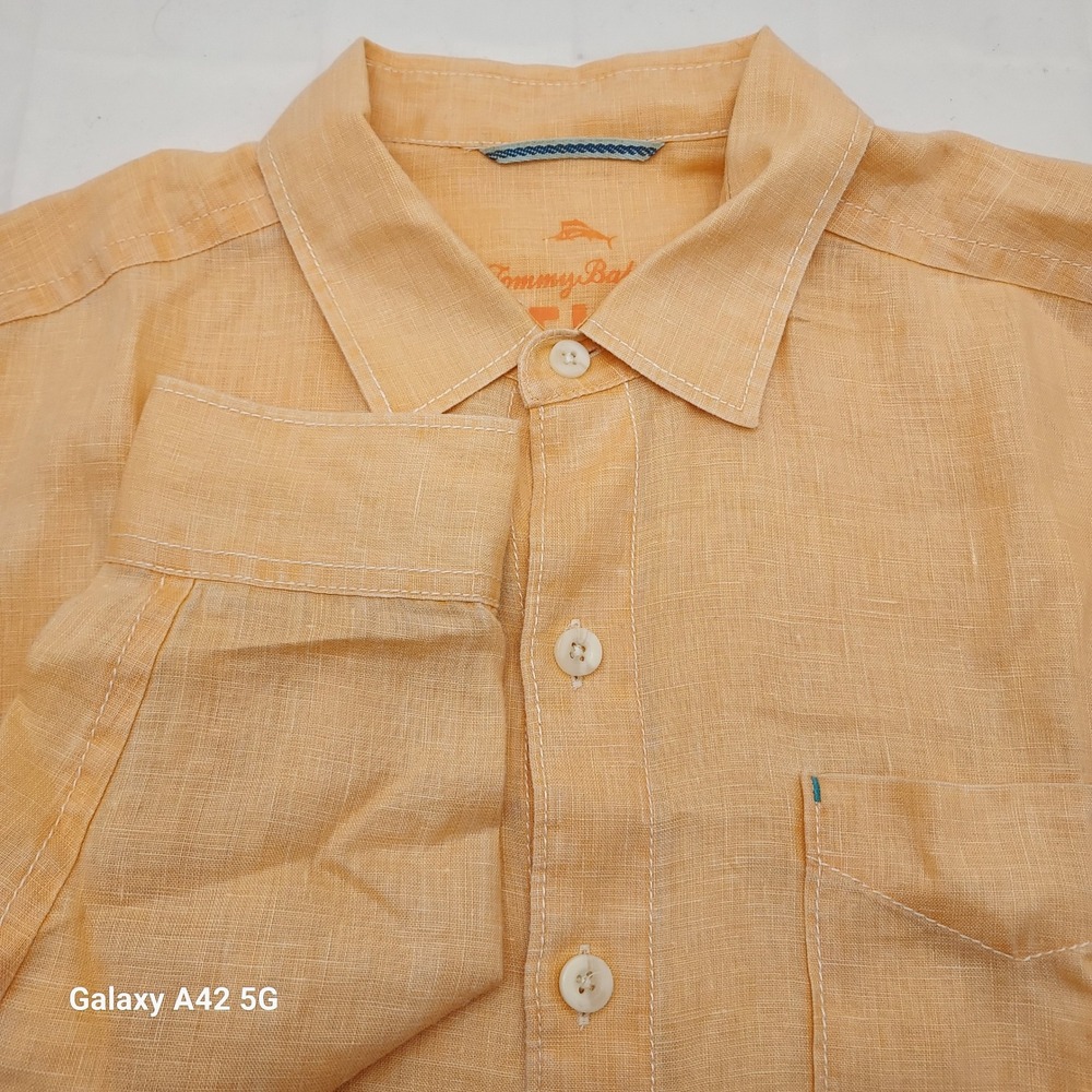 Tommy Bahama Linen Relax Short‎ Sleeve Button Up Shirt Men's Orange